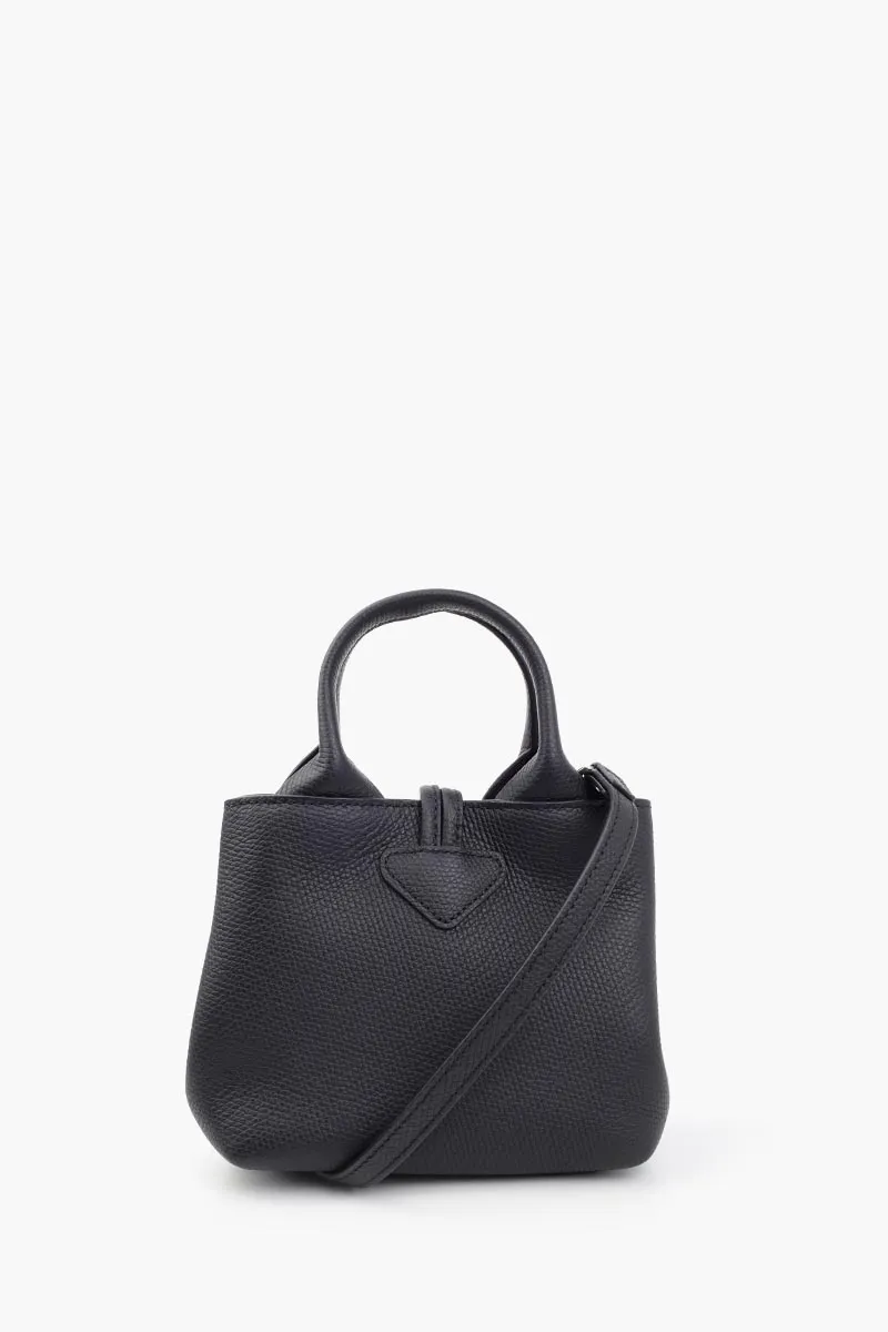 LONGCHAMP XS Le Roseau Top Handle Bag in Black Grained Leather with Adjustable Shoulder Strap 3