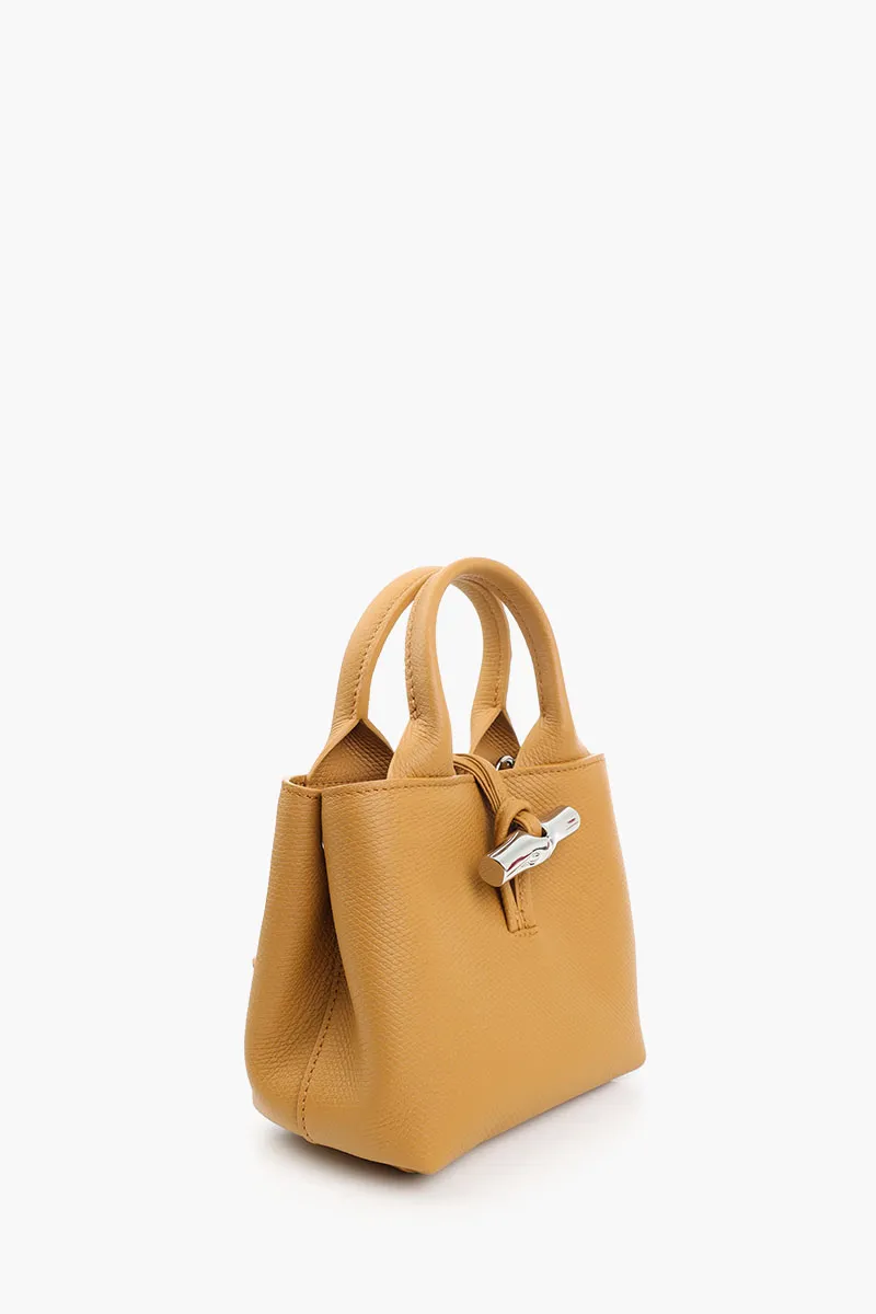 LONGCHAMP XS Le Roseau Top Handle Bag in Walnut Grained Leather with Adjustable Shoulder Strap 2