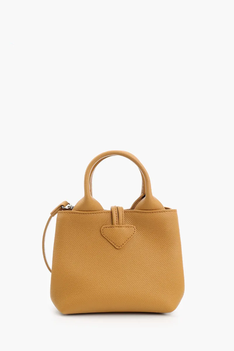 LONGCHAMP XS Le Roseau Top Handle Bag in Walnut Grained Leather with Adjustable Shoulder Strap 3