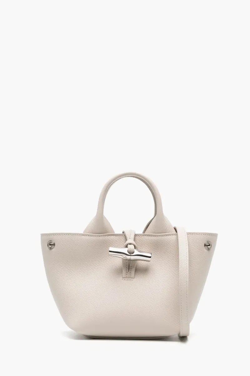 LONGCHAMP XS Le Roseau Top Handle Bag in Paper Grained Leather with Adjustable Shoulder Strap 0