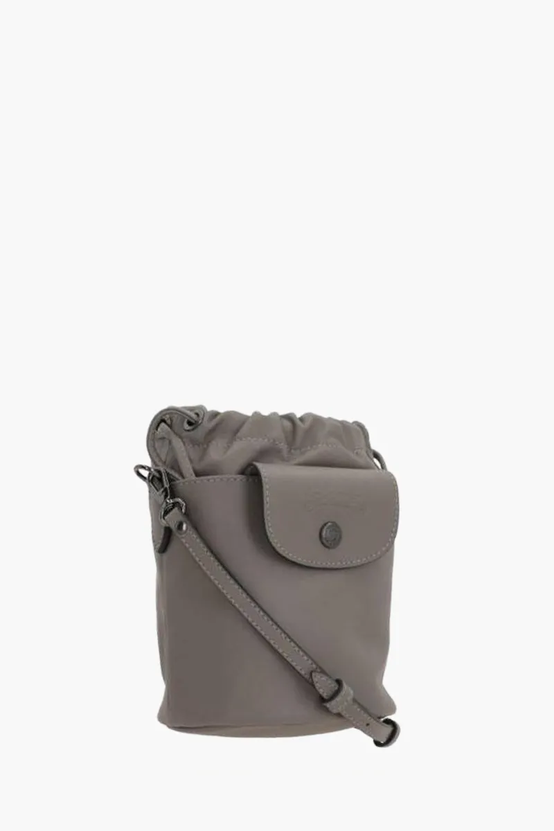 LONGCHAMP Le Pliage Xtra Drawstring Bucket Bag in Turtledove Leather 1