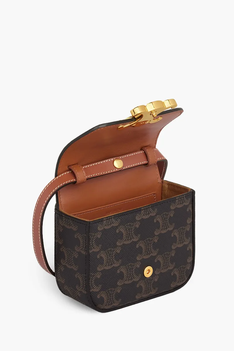 CELINE Mini Triomphe Canvas Claude Bag in Tan Trimming Calfskin 3