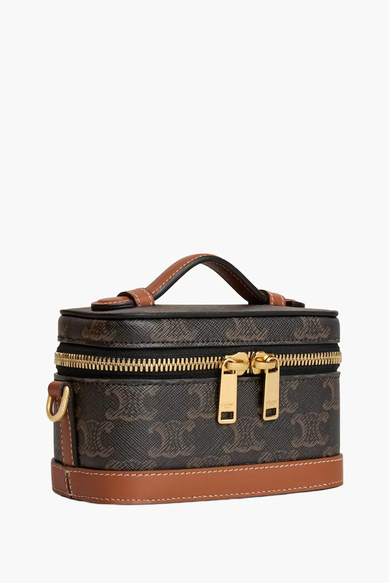 CELINE Mini Triomphe Vanity Shoulder Bag in Tan Canvas x Calfskin 1