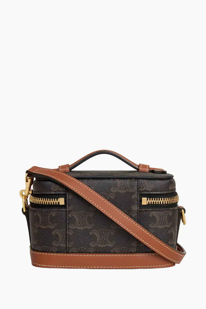 CELINE Mini Triomphe Vanity Shoulder Bag in Tan Canvas x Calfskin 2