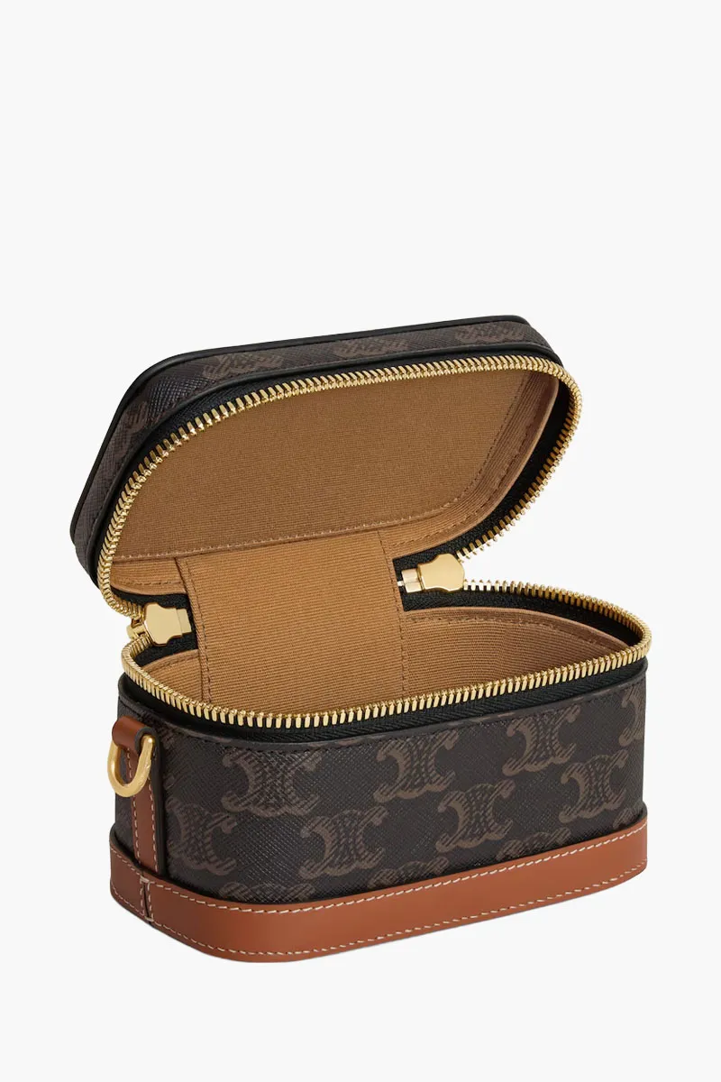 CELINE Mini Triomphe Vanity Shoulder Bag in Tan Canvas x Calfskin 3