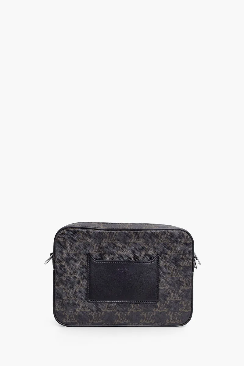 CELINE Men Small Messenger in Black Triomphe Canvas x Calfskin 1