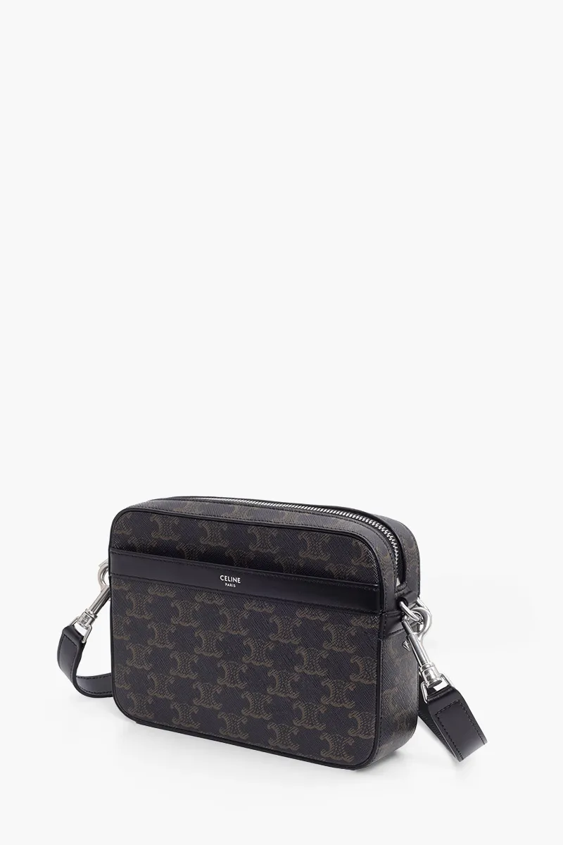 CELINE Men Small Messenger in Black Triomphe Canvas x Calfskin 2