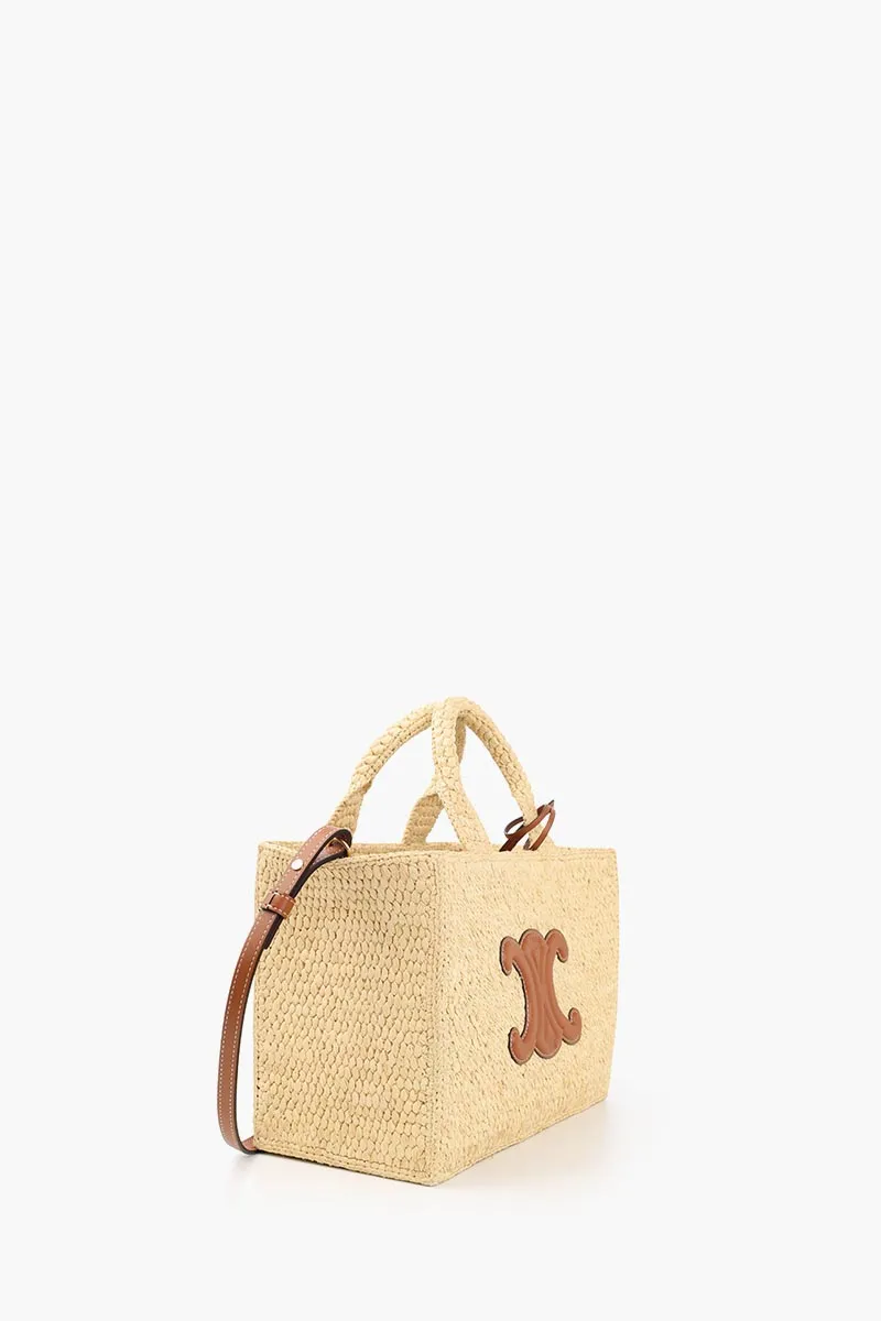 CELINE Small Cabas Thais in Tan Raffia x Calfskin 1