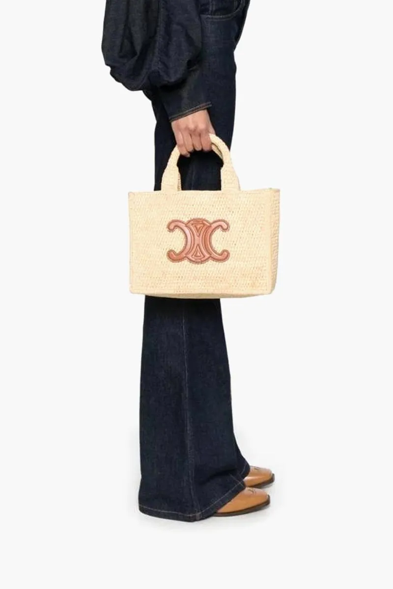 CELINE Small Cabas Thais in Tan Raffia x Calfskin 3