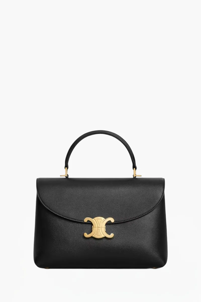 CELINE Medium Nino Triomphe Top Handle Shoulder Bag in Black Calfskin 0