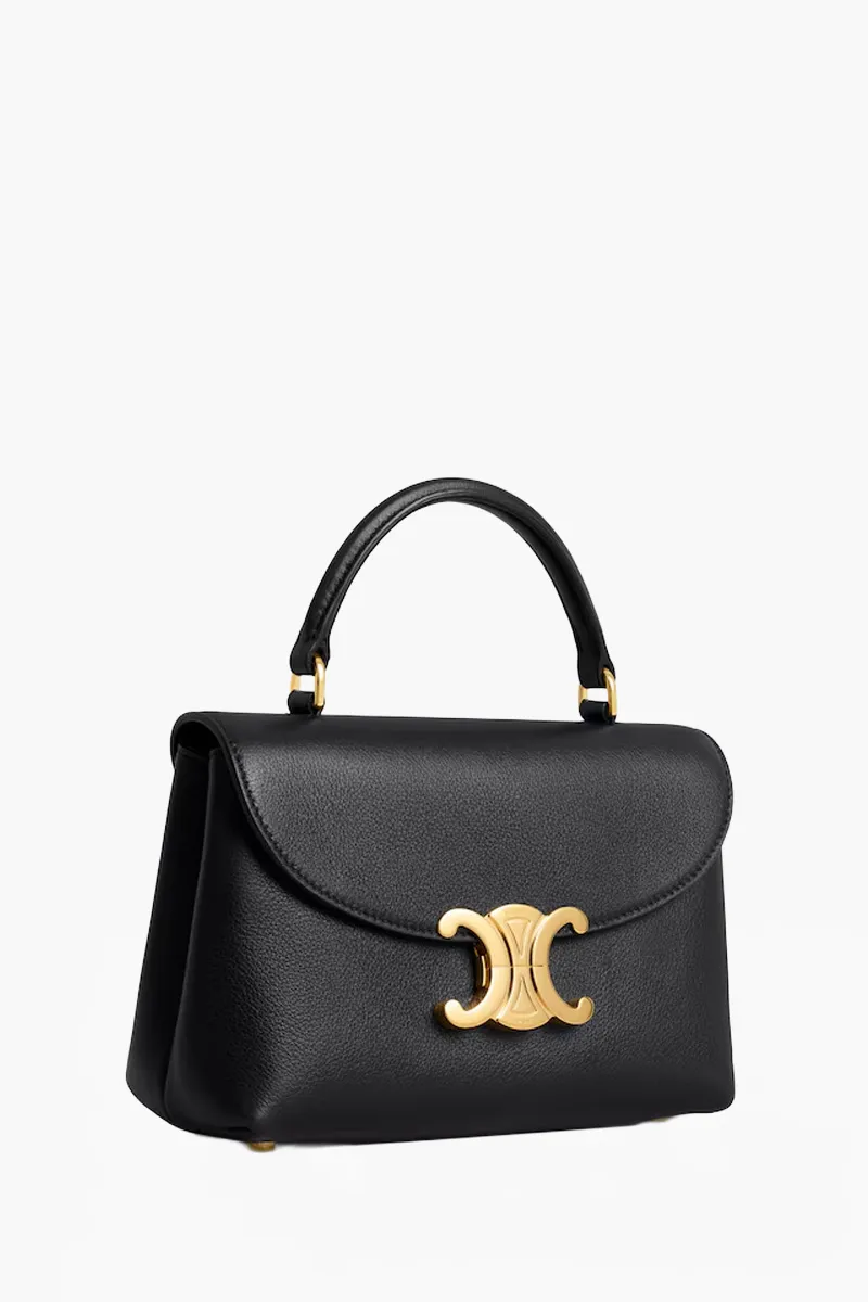 CELINE Teen Nino Triomphe Top Handle Bag in Black Supple Grained Calfskin 1