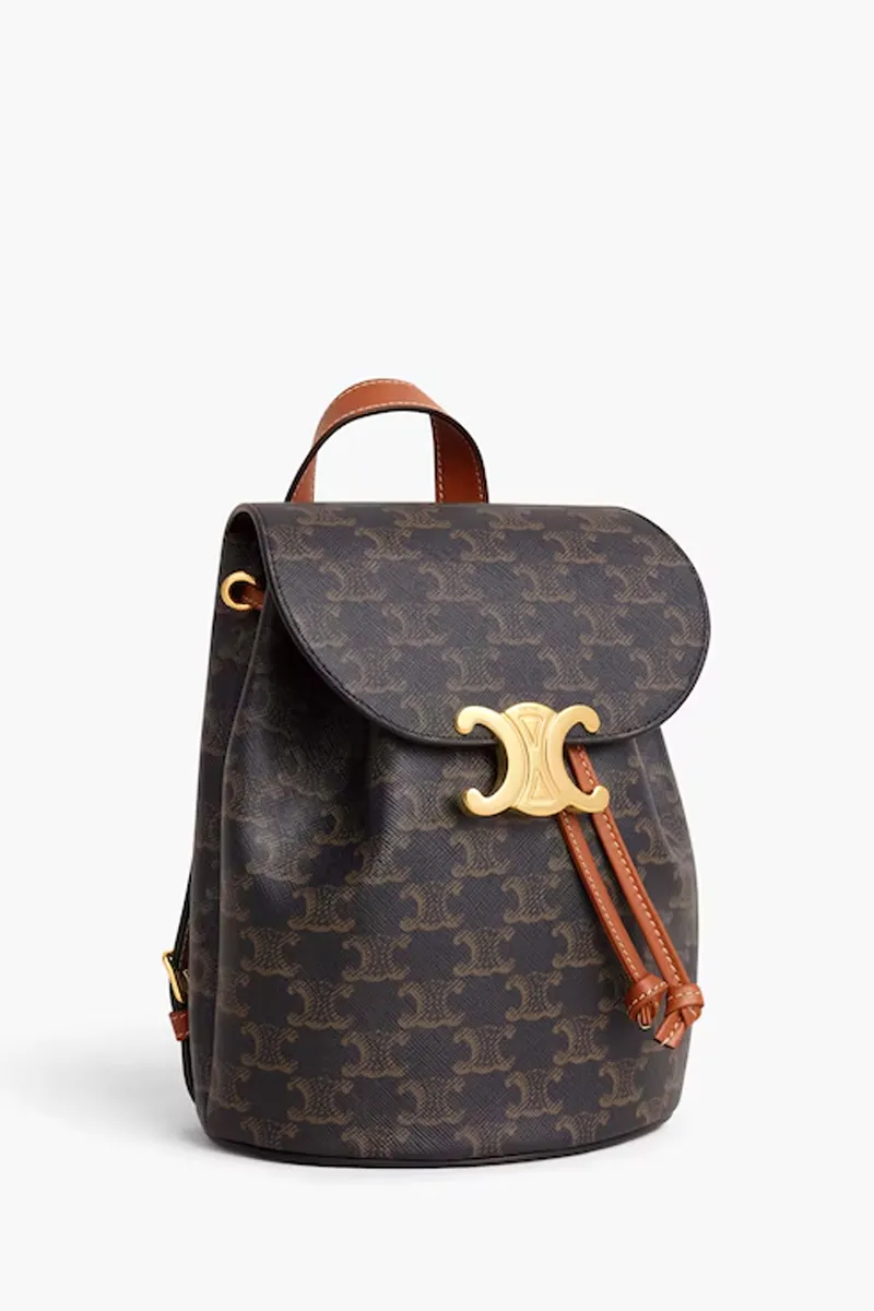 CELINE Triomphe Bonnie Backpack in Tan Canvas Calfskin 1