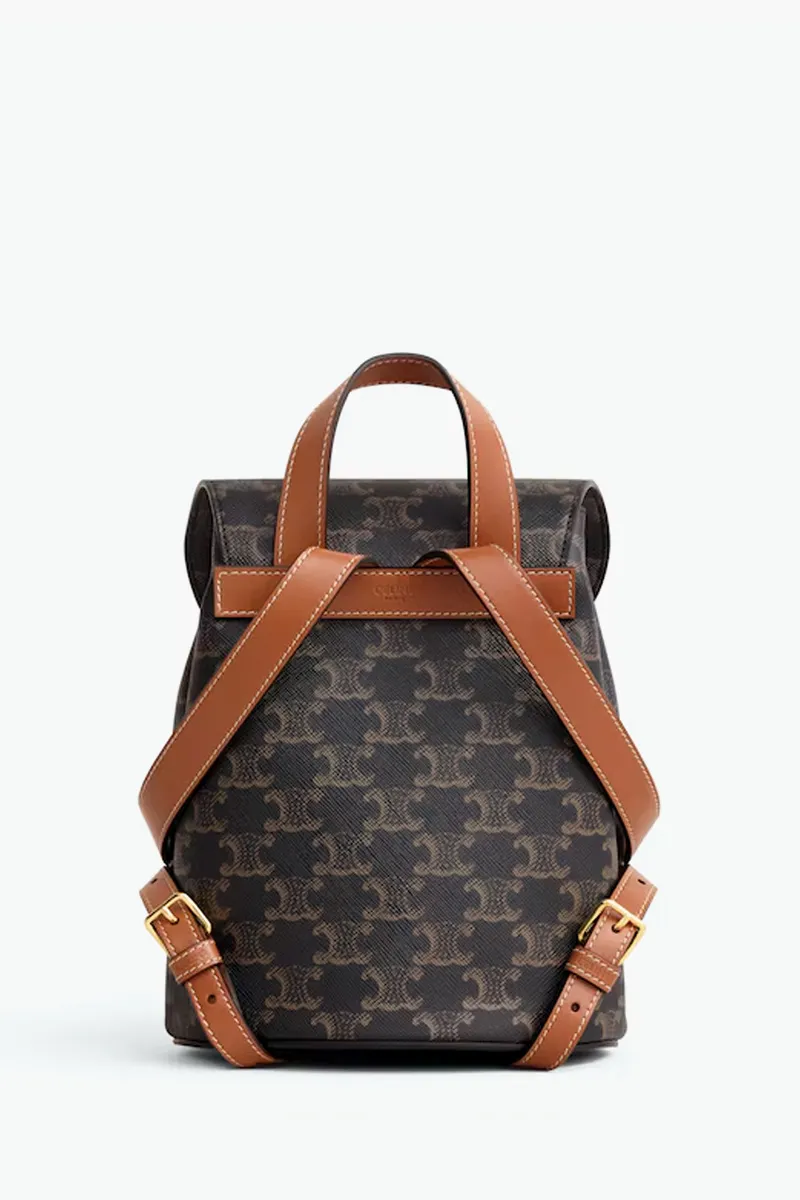 CELINE Triomphe Bonnie Backpack in Tan Canvas Calfskin 2