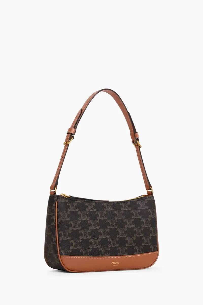 CELINE Triomphe Canvas Shoulder Bag in Tan Calfskin 1