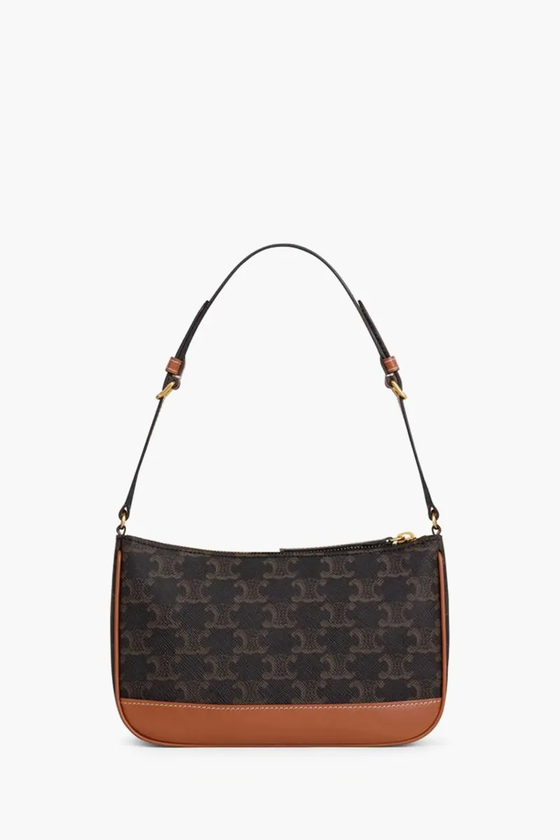 CELINE Triomphe Canvas Shoulder Bag in Tan Calfskin 2