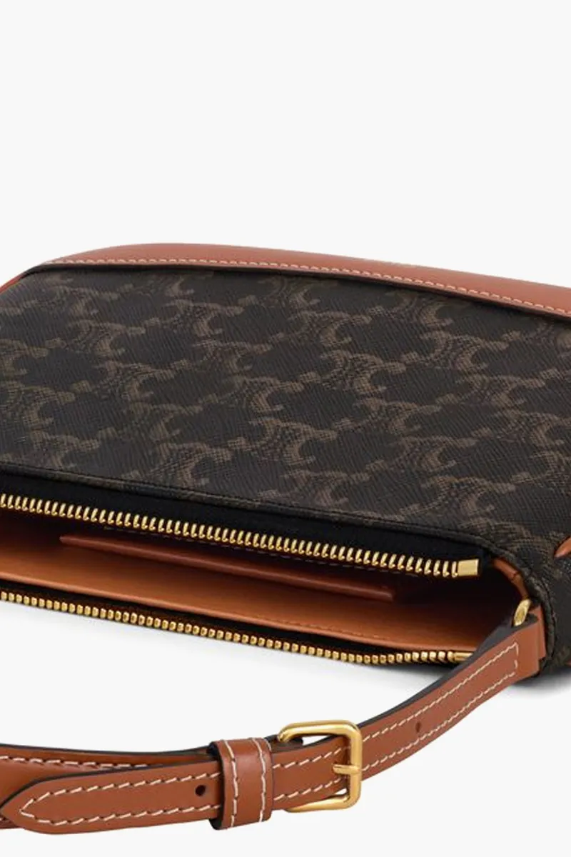 CELINE Triomphe Canvas Shoulder Bag in Tan Calfskin 3