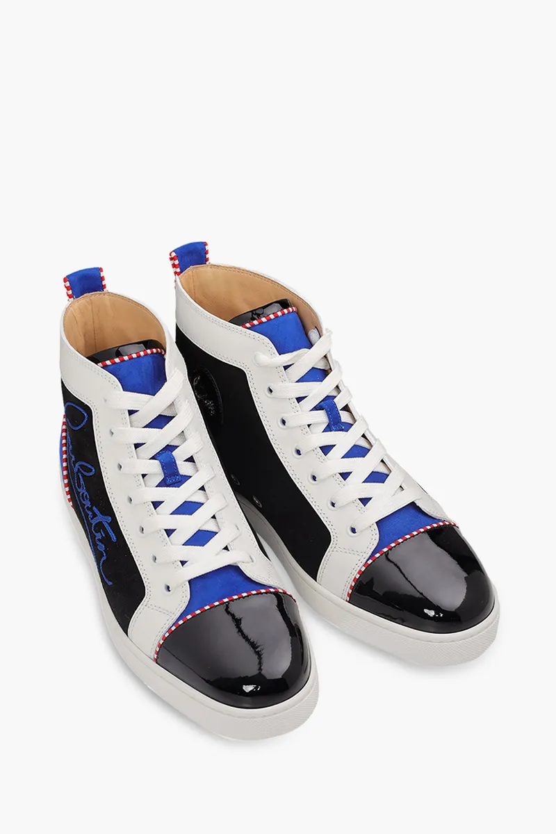 CHRISTIAN LOUBOUTIN Men Navy Louis High Top Sneakers in Black/White/Blue 1