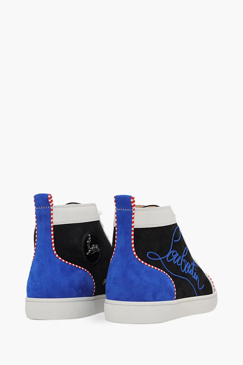 CHRISTIAN LOUBOUTIN Men Navy Louis High Top Sneakers in Black/White/Blue 2