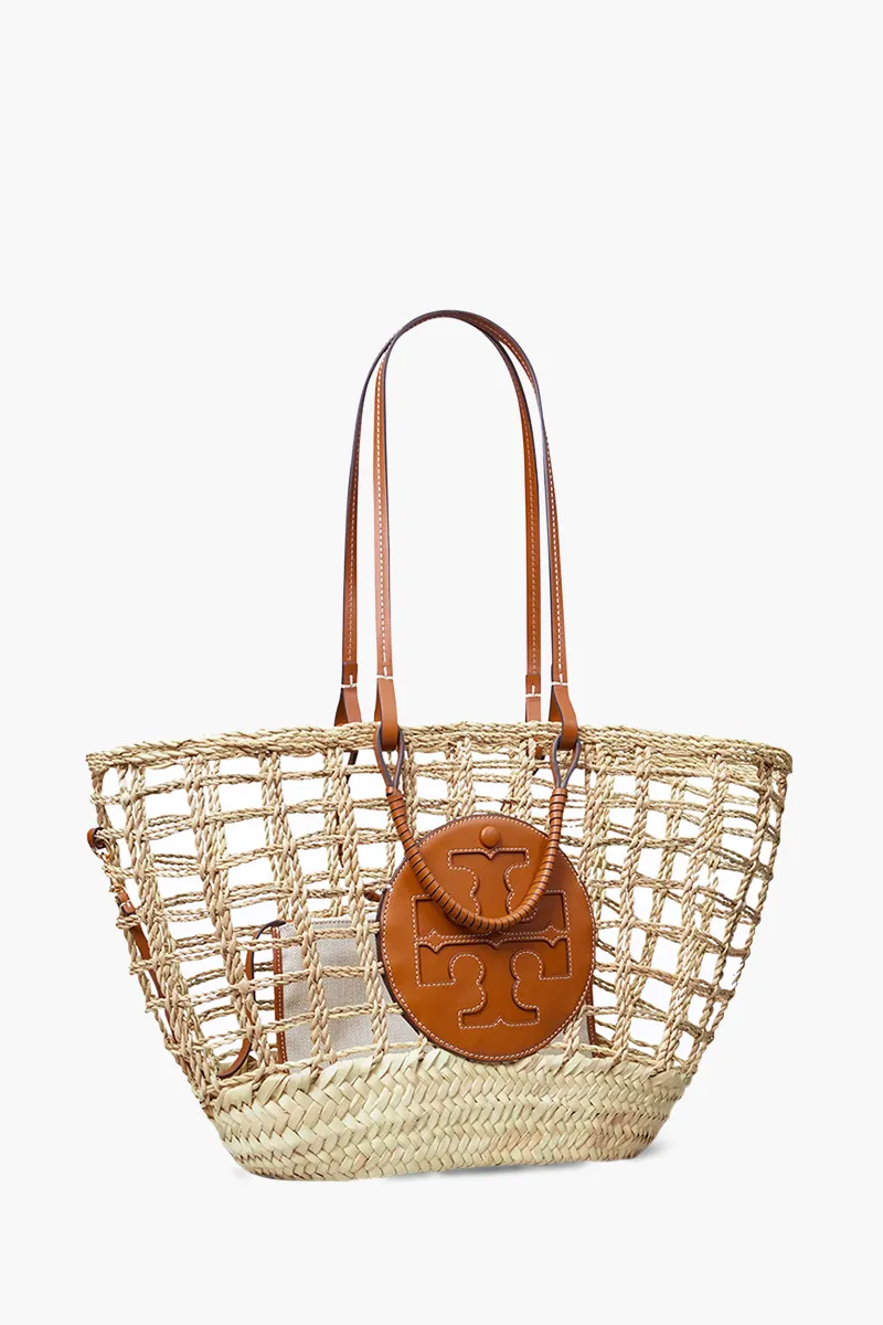 TORY BURCH Medium Ella Open Weave Basket Tote Bag in Natural/Tan 1