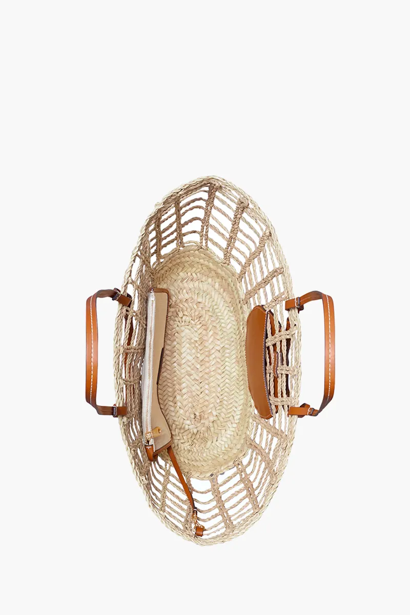 TORY BURCH Medium Ella Open Weave Basket Tote Bag in Natural/Tan 2
