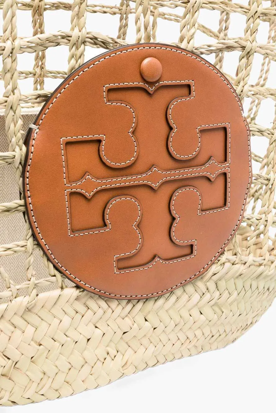 TORY BURCH Medium Ella Open Weave Basket Tote Bag in Natural/Tan 3