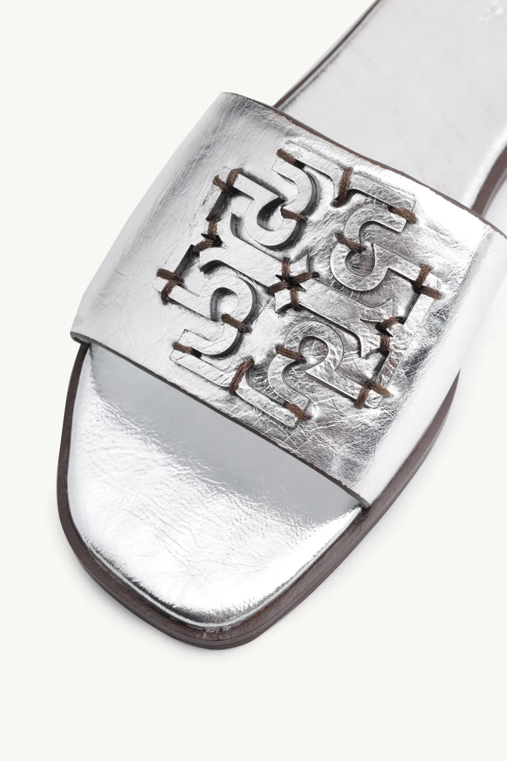 TORY BURCH Women Ines Slide Sandals in Silver Metallic 4