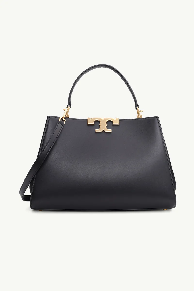 TORY BURCH Eleanor Spazzolato Satchel Bag in Black with Brass Hardware 0