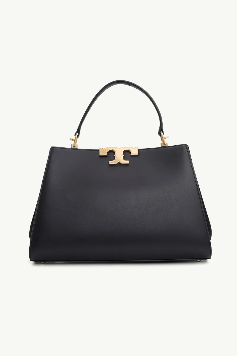 TORY BURCH Eleanor Spazzolato Satchel Bag in Black with Brass Hardware 1