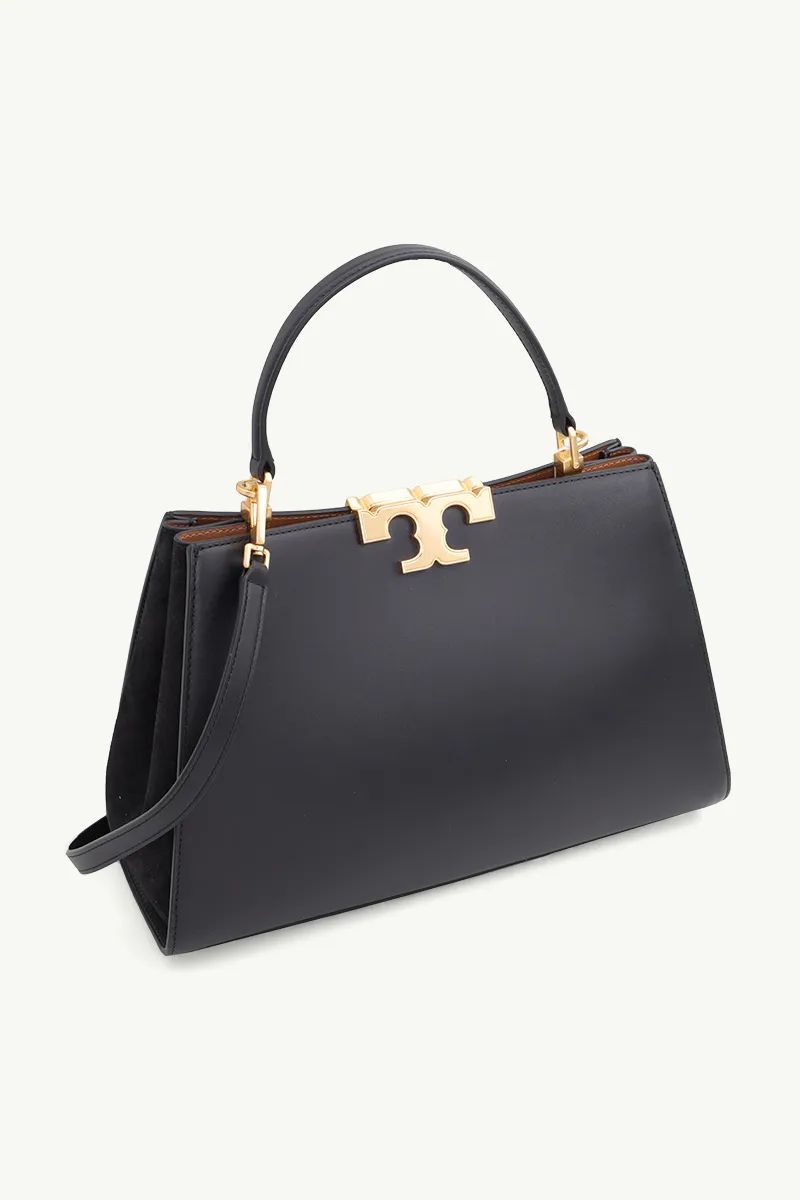 TORY BURCH Eleanor Spazzolato Satchel Bag in Black with Brass Hardware 2