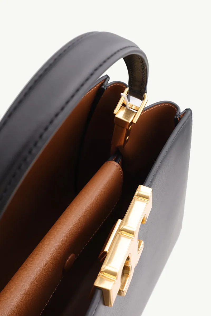 TORY BURCH Eleanor Spazzolato Satchel Bag in Black with Brass Hardware 3