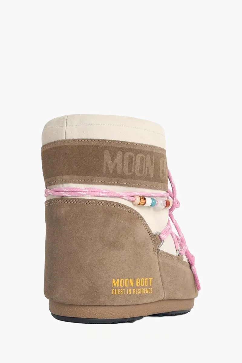 MOON BOOT x Guest Women In Residence Icon Lace-Up Low Snow Boots in Honey/White/Sand Calf Leather and Suede 1
