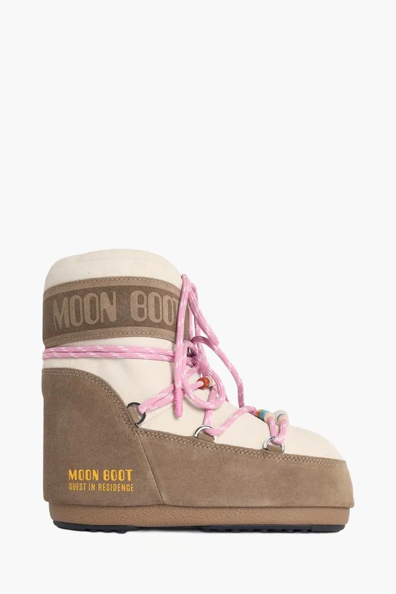 MOON BOOT x Guest Women In Residence Icon Lace-Up Low Snow Boots in Honey/White/Sand Calf Leather and Suede 2