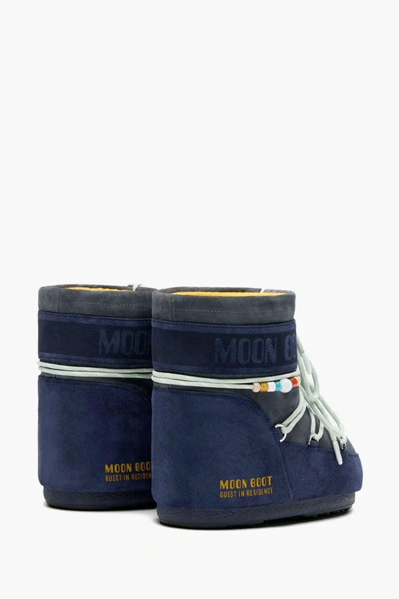 MOON BOOT x Guest Women In Residence Icon Lace-Up Low Snow Boots in Midnight/Grey Calf Leather and Suede 1