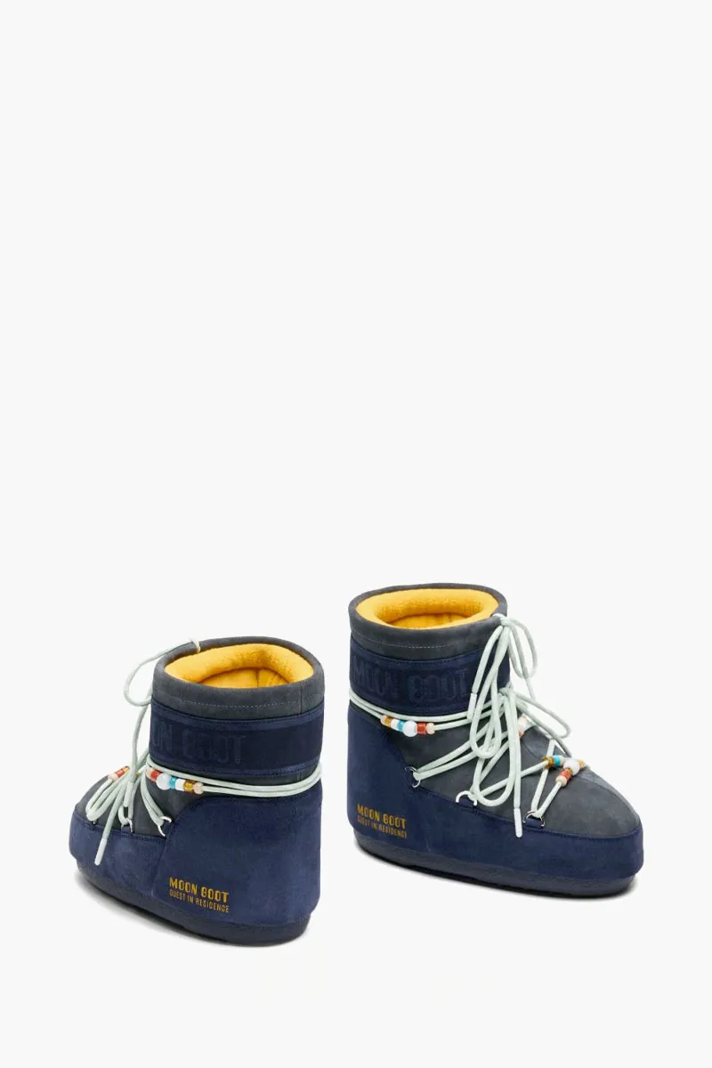 MOON BOOT x Guest Women In Residence Icon Lace-Up Low Snow Boots in Midnight/Grey Calf Leather and Suede 2