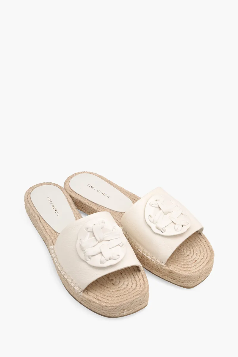 TORY BURCH Woven Double T Espadrille Slide in New Ivory/New Ivory Leather 1