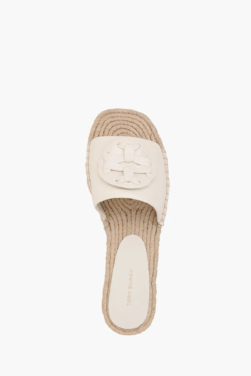 TORY BURCH Woven Double T Espadrille Slide in New Ivory/New Ivory Leather 3