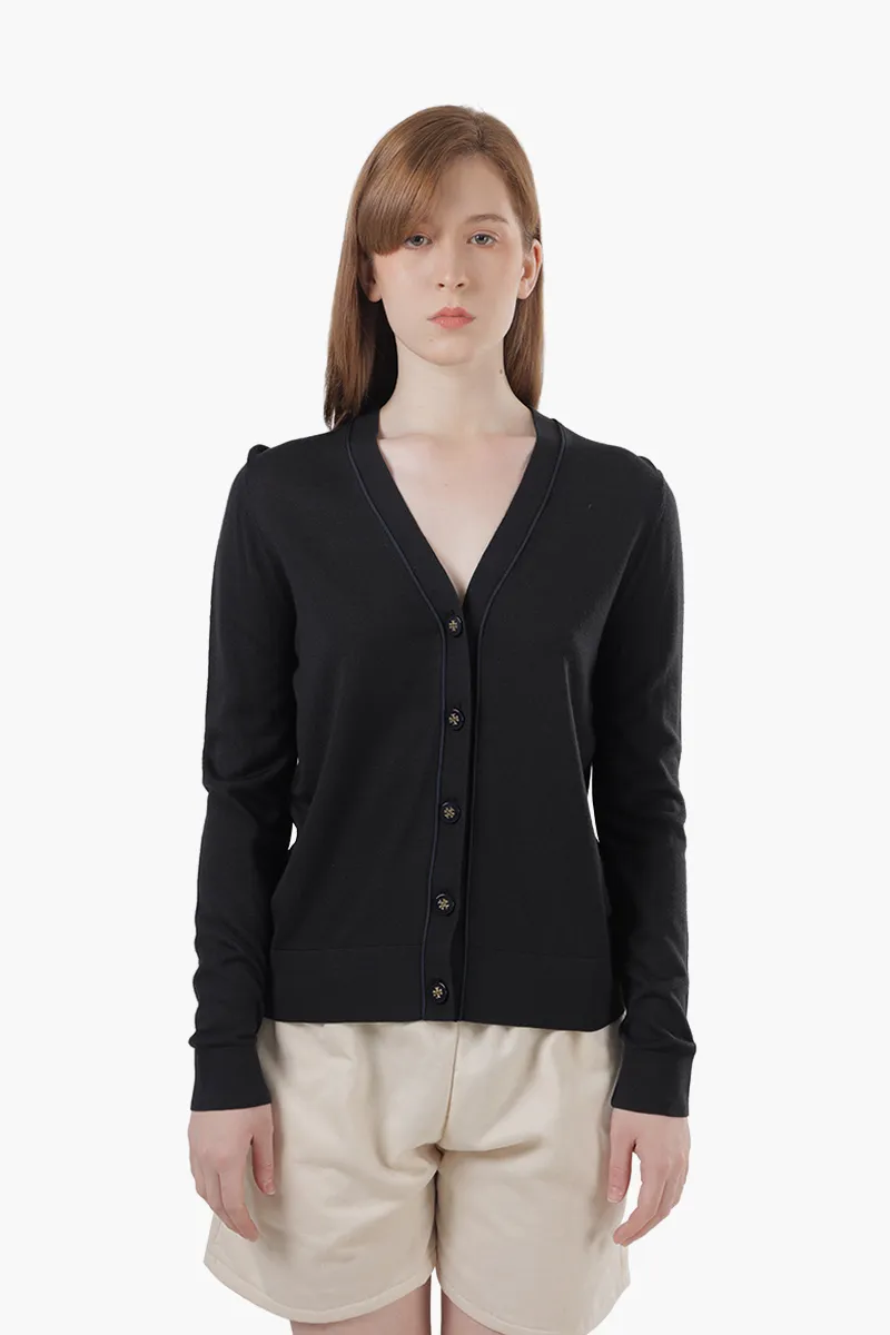 TORY BURCH Women Simone Cardigan in Black Wool and Silk 0