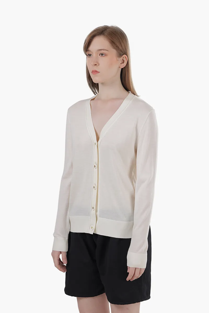 TORY BURCH Women Simone Cardigan in New Ivory Wool and Silk 2
