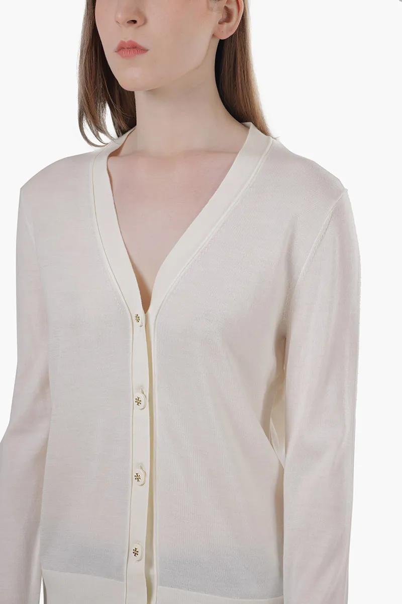 TORY BURCH Women Simone Cardigan in New Ivory Wool and Silk 3