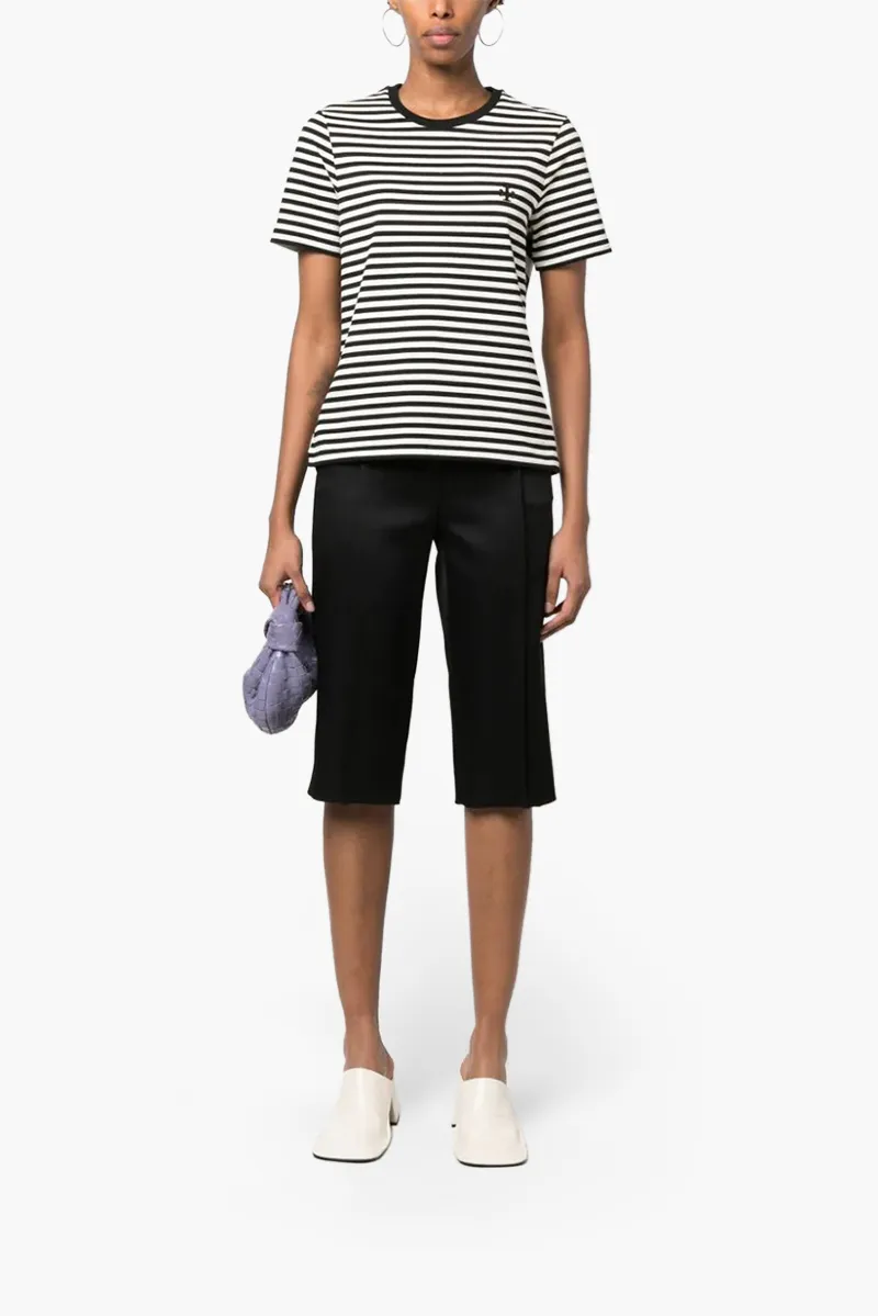 TORY BURCH Women Embroidered Logo Stripe T-Shirt in Black/White 1