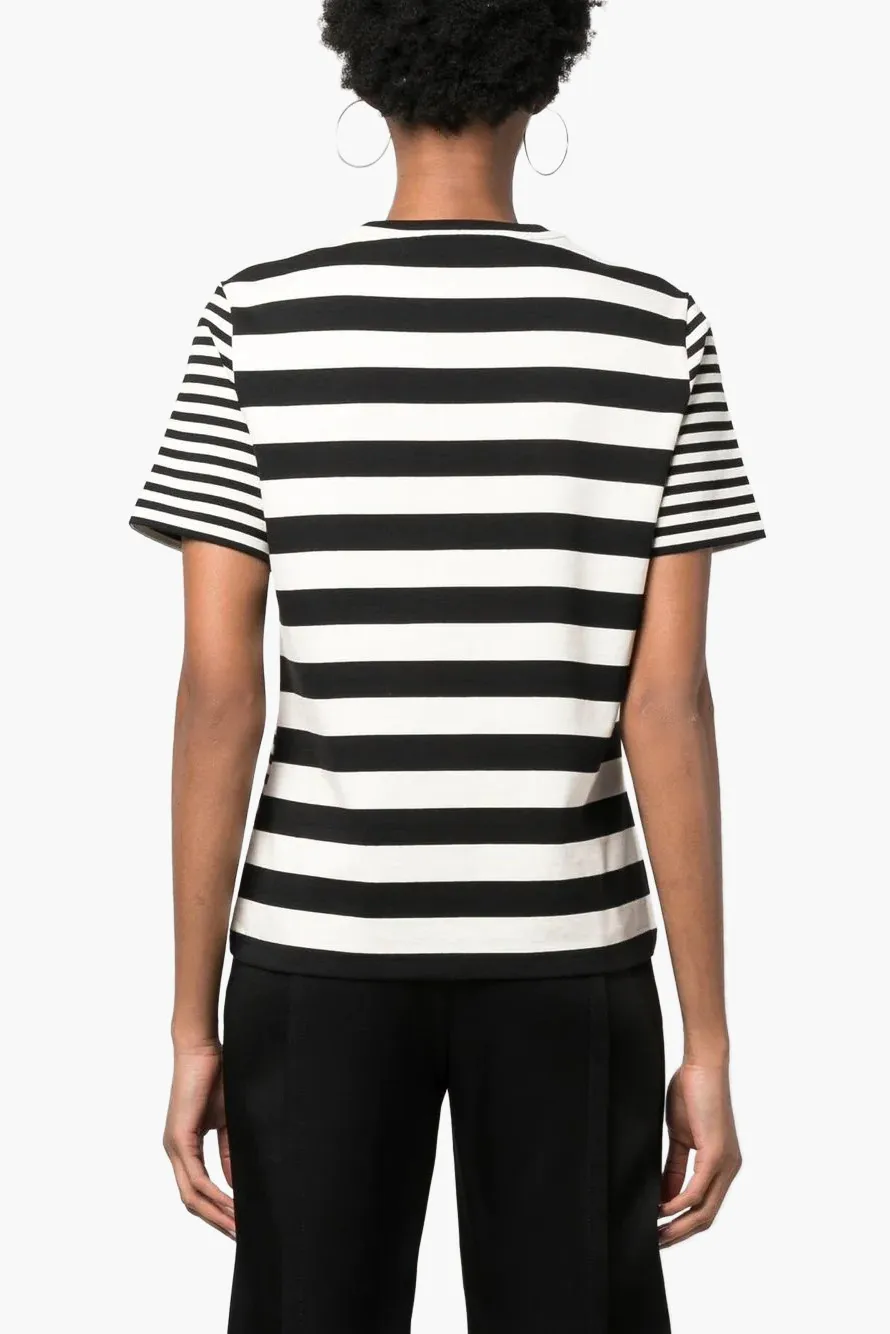 TORY BURCH Women Embroidered Logo Stripe T-Shirt in Black/White 2