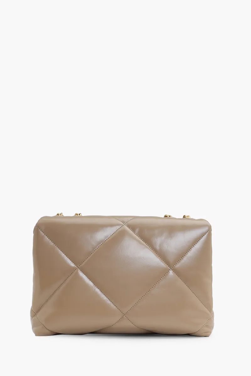 TORY BURCH Kira Diamond Quilt Convertible Shoulder Bag in Taupe Oak Napa Leather 1
