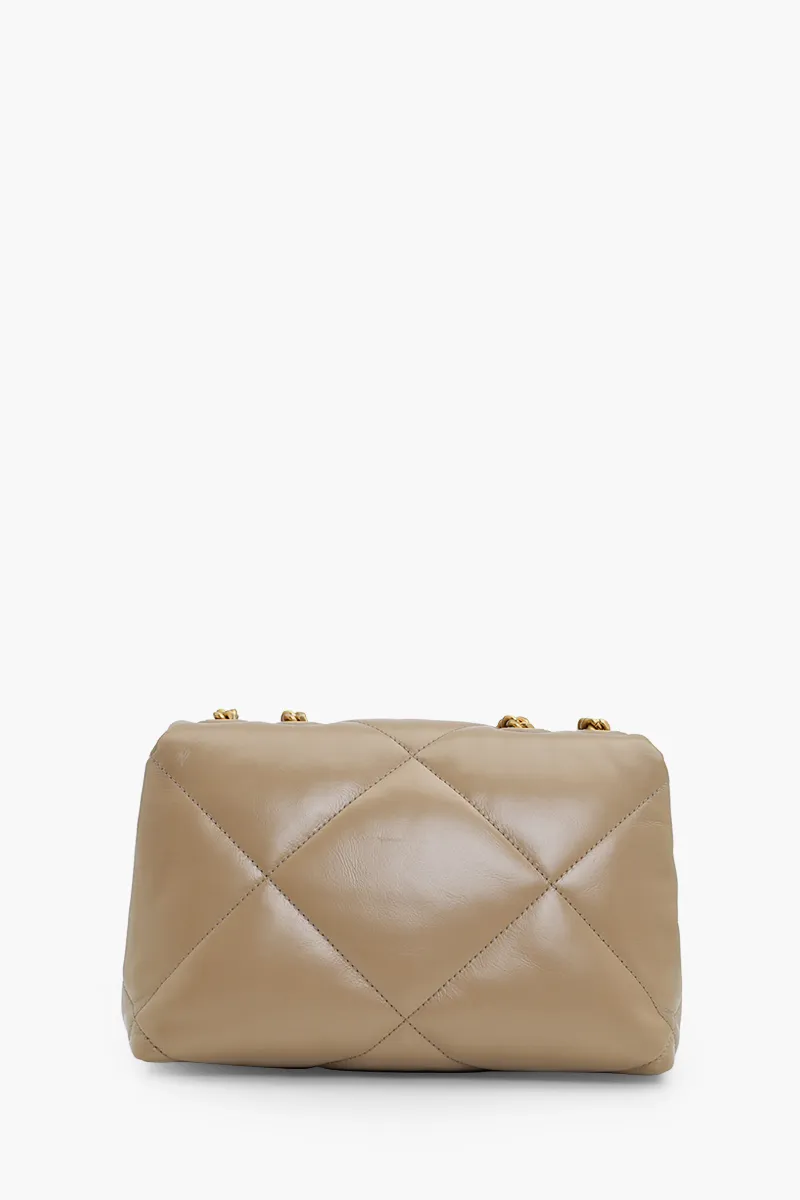 TORY BURCH Small Kira Diamond Quilt Convertible Shoulder Bag in Taupe Oak Napa Leather 1