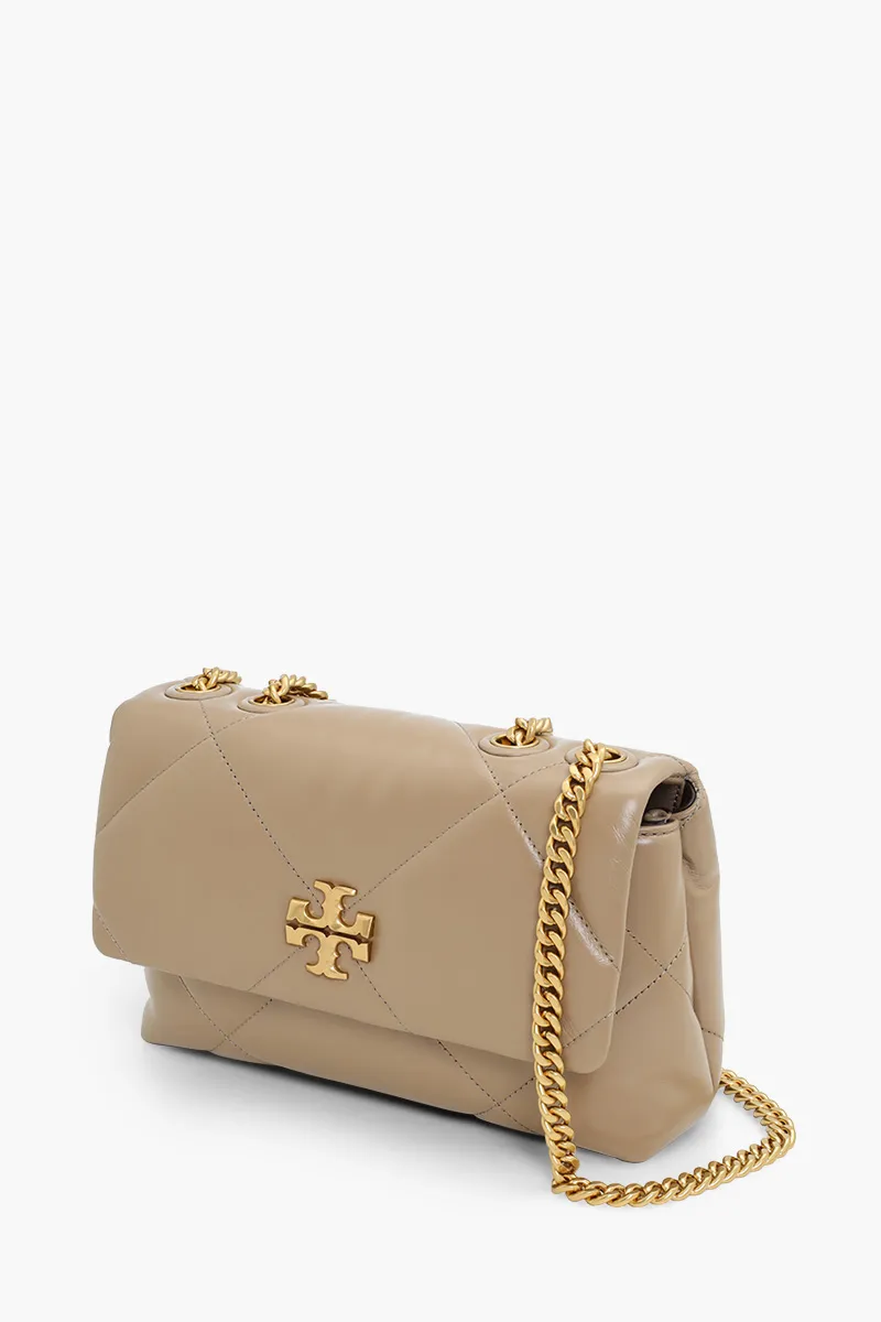 TORY BURCH Small Kira Diamond Quilt Convertible Shoulder Bag in Taupe Oak Napa Leather 2