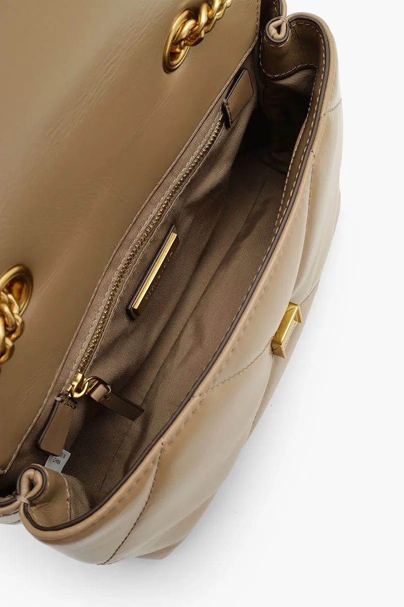 TORY BURCH Small Kira Diamond Quilt Convertible Shoulder Bag in Taupe Oak Napa Leather 3