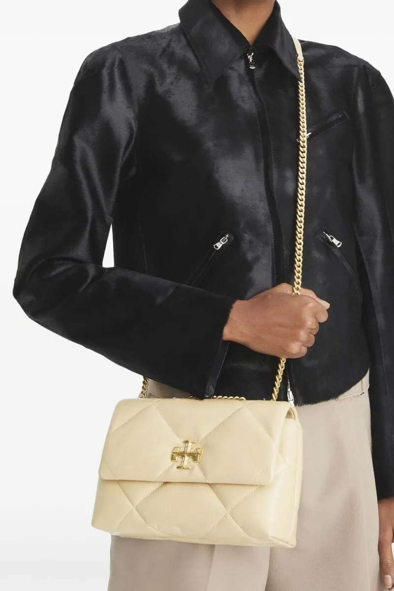 TORY BURCH Small Kira Diamond Quilt Convertible Shoulder Bag in Vanilla Soft Serve Napa Leather 3