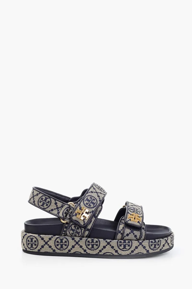 TORY BURCH T Monogram Kira Sport  Velcro Strap Sandals in Perfect Navy 0