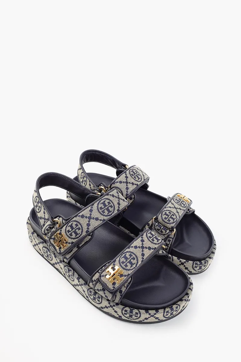 TORY BURCH T Monogram Kira Sport  Velcro Strap Sandals in Perfect Navy 2