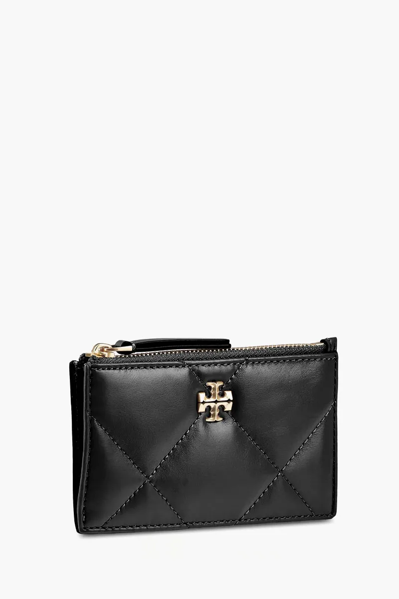 TORY BURCH Kira Diamond Quilt Zip Card Case in Black Napa Leather 1