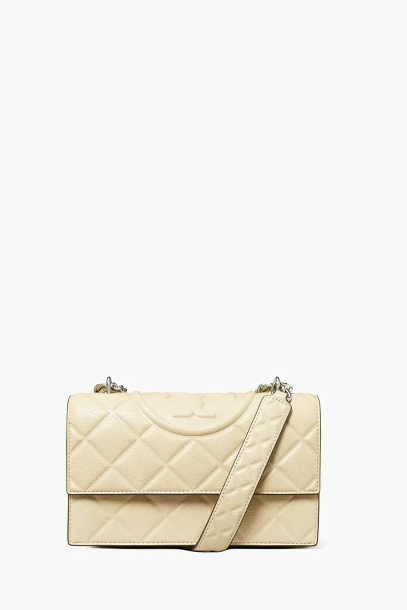 TORY BURCH Small Fleming Convertible Shoulder Bag in Vanilla Soft Serve Diamond Debossed Leather 0